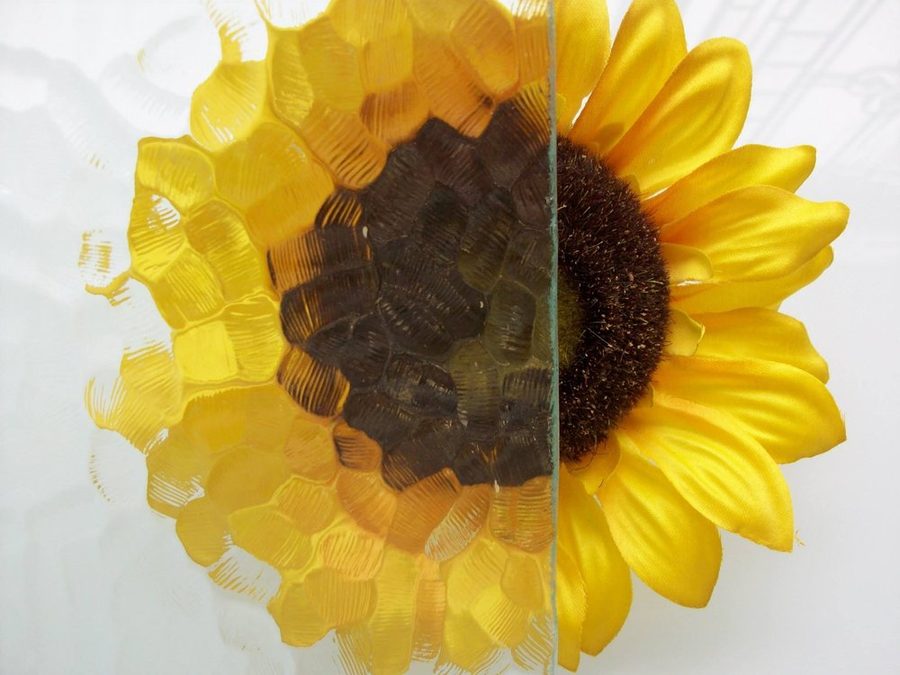 Arctic textured glass, shown over a sunflower