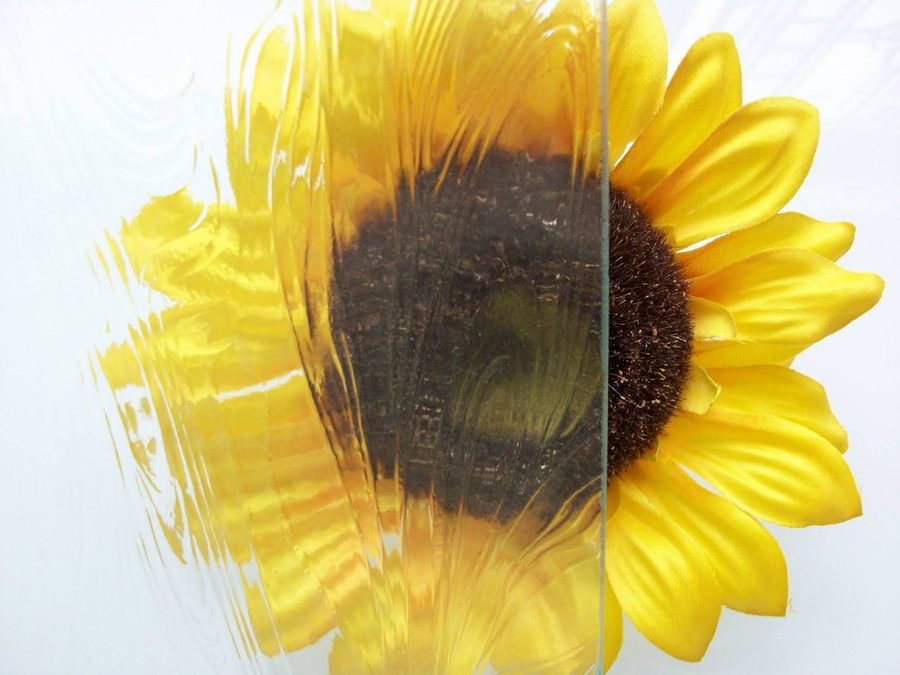 Taffeta textured glass, shown over a sunflower