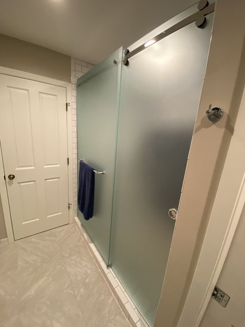 Barn door slider with frosted glass