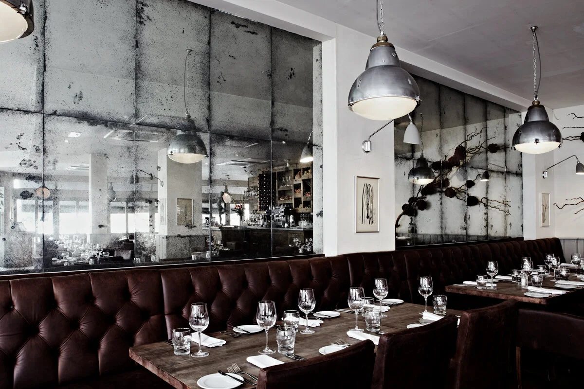 Antique mirror wall in a restaurant