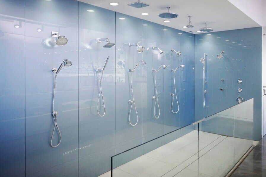 Painted glass shower wall
