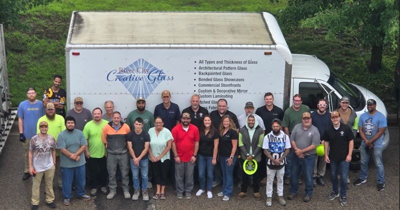 The River City Creative Glass crew outside the Burnsville shop