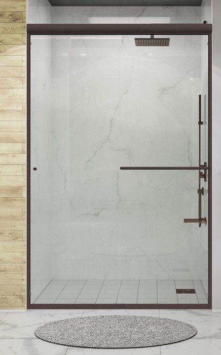 Semi-frameless sliding shower enclosure