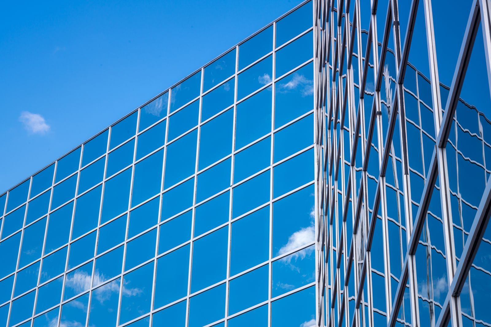Glass curtain wall against the sky